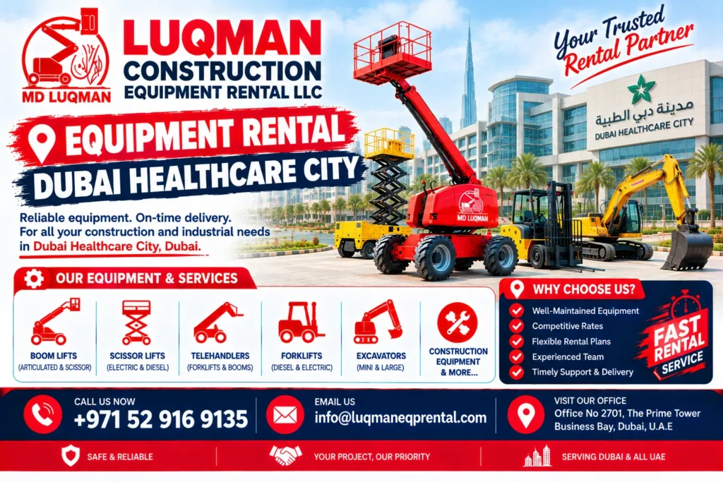 Equipment rental for commercial maintenance projects in Dubai Healthcare City